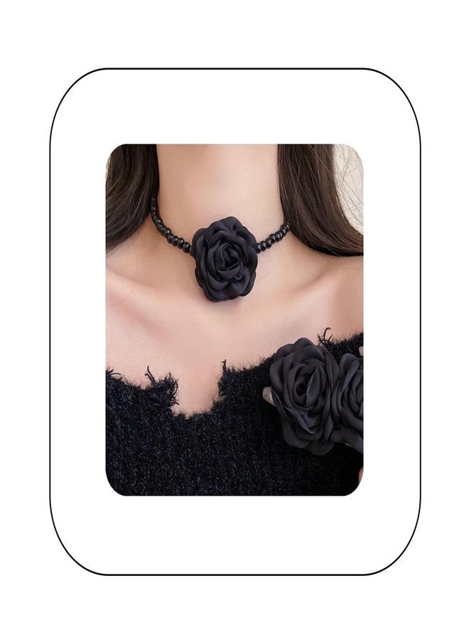 Rannyrena Vintage Pearl Choker Necklace with Flower Dainty Handmade Floral Collar Necklace Imitation Elegant Pearl Jewelry Bridal Wedding Accessory for Women (Black) - Image 1